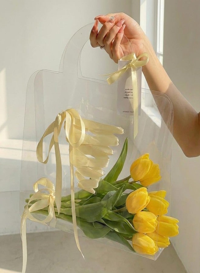 BBJ WRAPS Transparent Flower Bags For Bouquets PET Floral Gift Bags With Handle, Florist Supplies Packaging For Flower Shops On Valentine's Day, Mother's Day, Birthday Party(Triangle) - Image 2